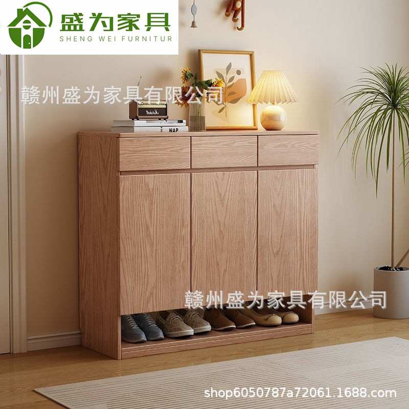 白蜡木鞋柜现代简约门口家用储物柜多层大容量入户玄关收纳柜工厂