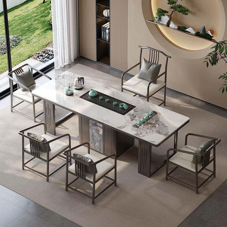 岩板茶桌轻奢现代高级感办公室茶台烧水壶一体式功夫泡茶桌椅组合