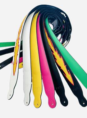 吉他背带P&P赞声现货火焰真皮白色黑色绿色玫红黄电吉他2023