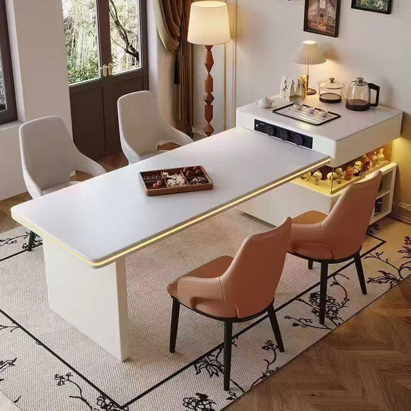 实木岛台餐桌一体家用可伸缩岩板轻奢高级厨房简约餐厅泡茶中岛