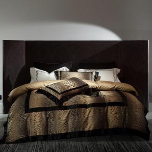 意式 奢华纯长绒棉1.8m床上用套件 轻奢140s色织提花豹纹四件套欧式