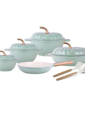 OSFE南瓜锅9pcs套装复厎压铸锅麦饭石锅具大理石不粘铝锅