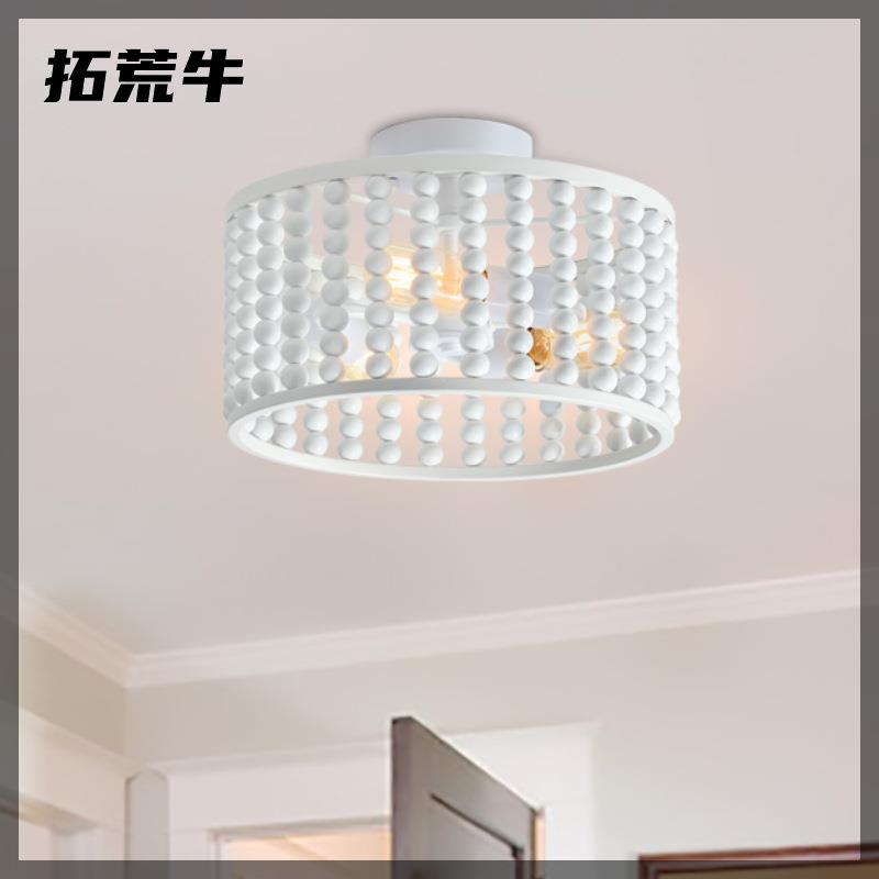 北欧纯白铁艺吸顶灯客厅过道灯现代简约衣帽间玄关阳台木珠吸顶灯