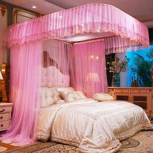 新款 宫廷落地蚊帐家用1.5米1.8m导轨蚊帐 U型导轨蚊帐三开门拉幕式