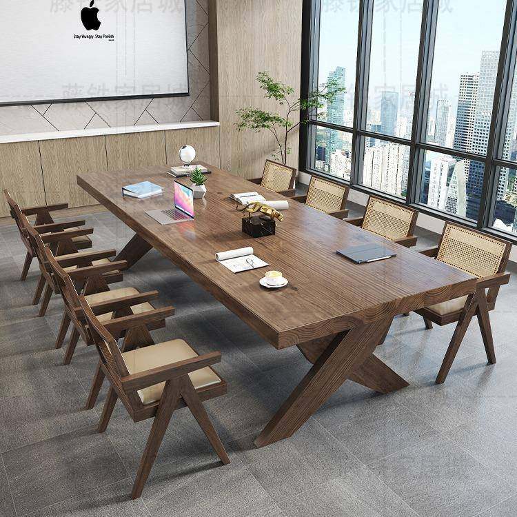 大型实木会议桌长桌简约现代办公阅览室桌椅组合工业风北欧长条桌