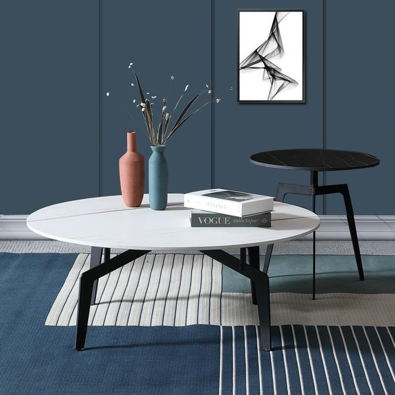 现代简约大理石大小黑白茶几组合家用客厅卧室小户型边几圆形矮桌