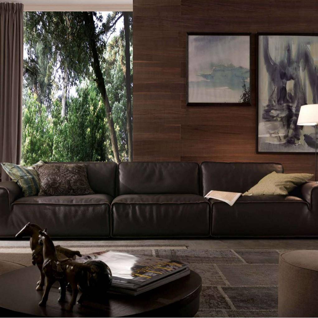 真皮沙发意式极简超宽大坐深三人位沙发客厅帆船沙发慵懒直排沙发