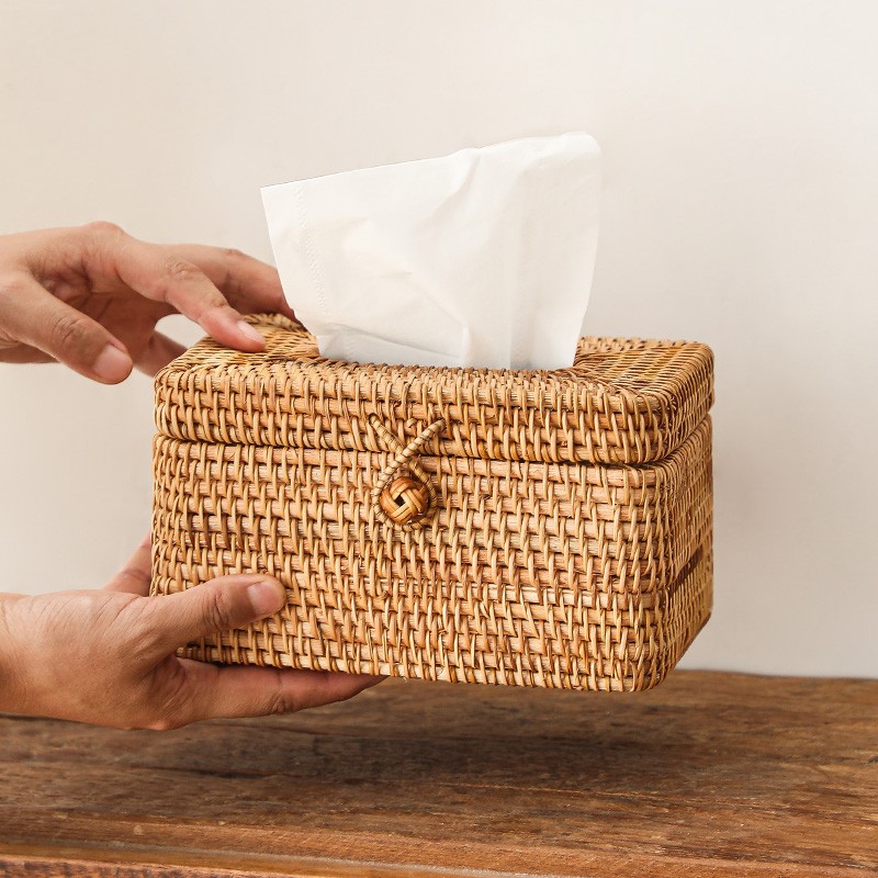 藤编纸巾盒抽纸盒家用客厅创意简约茶几收纳盒日式手工编织餐巾盒
