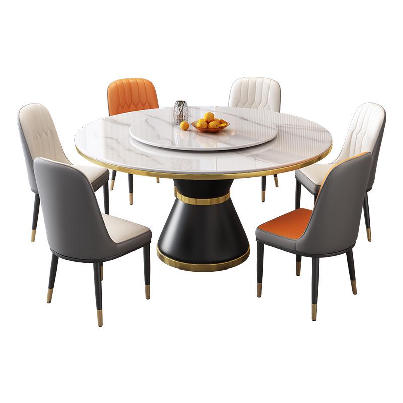 圆形岩板餐桌椅2025新款轻奢现代简约家用大理石圆桌饭桌旋转圆盘