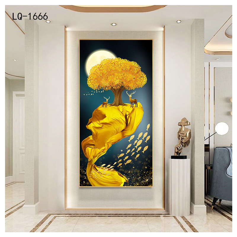 送金钱玄关画瓷装饰画福招财进宝葫芦富贵进门平安风水树晶走廊图片