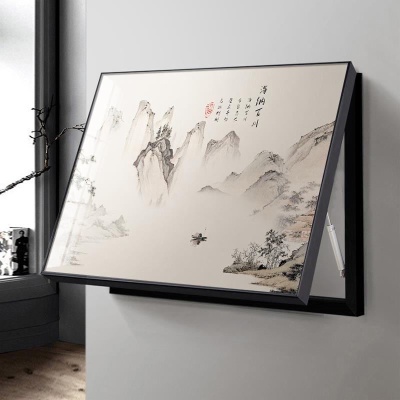 网红新电中式水客墨山水的厅遮画表箱装饰配电箱挂画电源开关遮挡