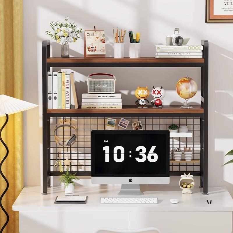 桌面洞洞板置物架多层铁艺工位整理架书桌收纳学生电脑桌桌上书架