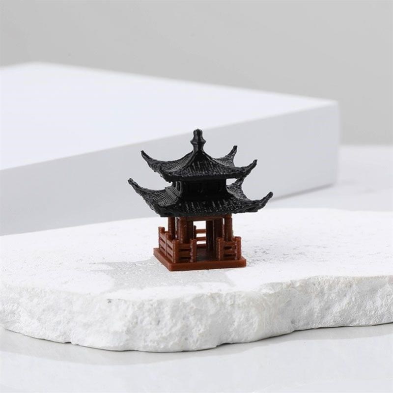 盆景微景观假山水陆缸鱼缸造景小摆件中式古建筑模型庭院书房凉亭
