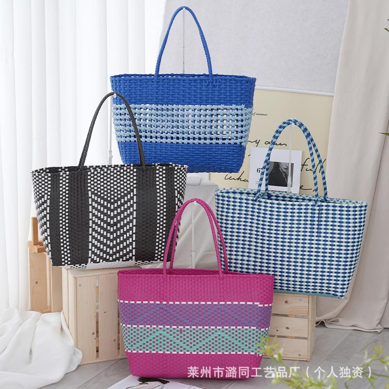 跨境新款塑料编织手提包大容量通