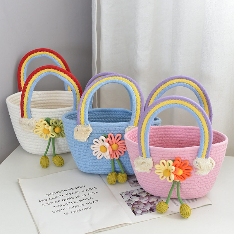 棉绳礼品收纳篮编织包新款韩版潮流小清新彩虹手提包百搭洋气手拎