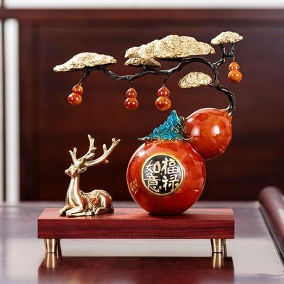 事事福禄如意铜摆件柿子葫芦工艺品新中式客厅办公室玄关装饰品