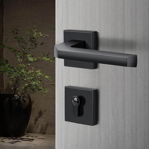 室内卧室门锁黑色分体门锁磁吸静音门锁实木门把手锁家用