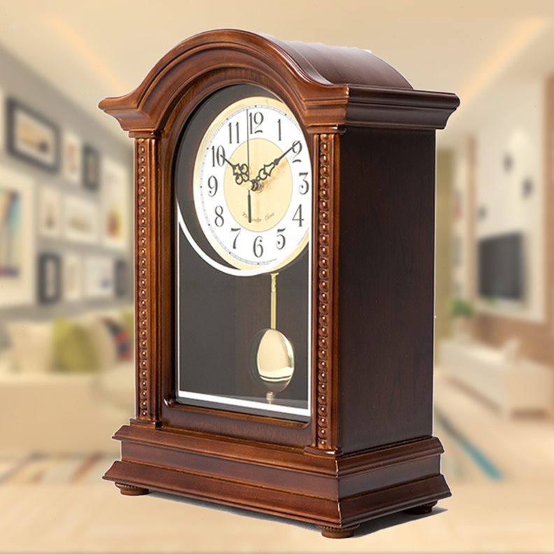 摆大号报时钟客厅台钟复古座钟静音创意整点实木中式复古钟欧式钟