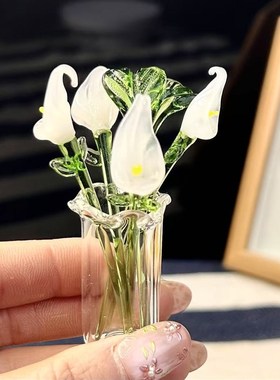 琉璃小花花束玻璃花桌面盆栽小装饰花瓶马蹄莲郁金香仿真小花礼品