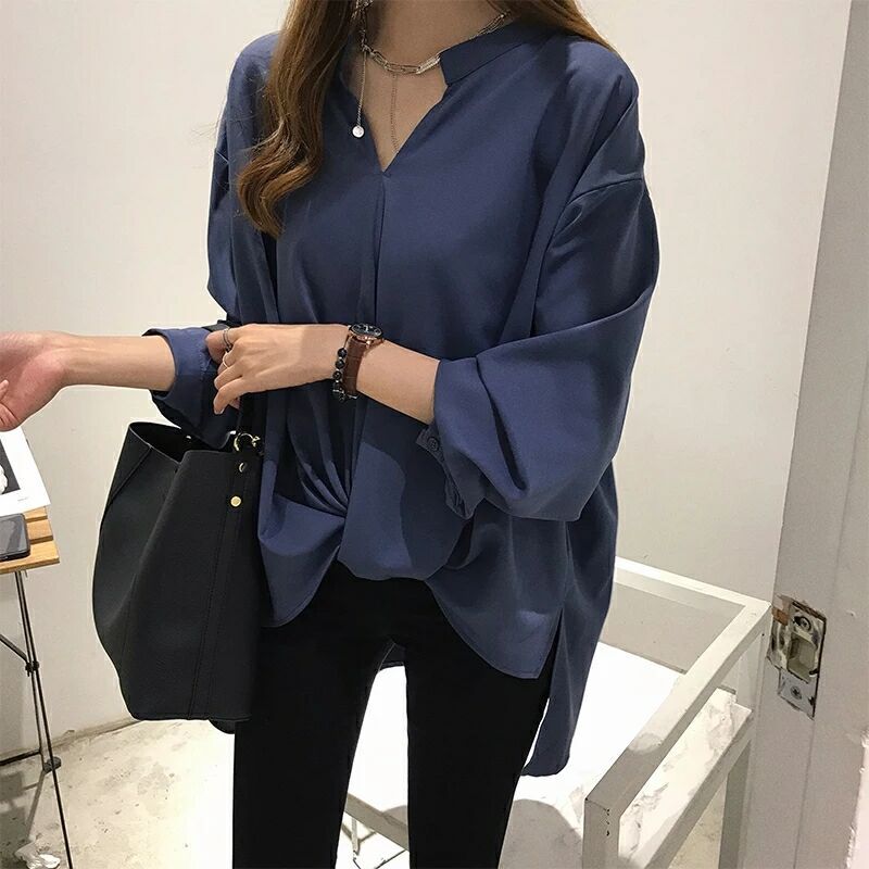 女装新款简约气质雪纺大码衬衫女长袖上衣宽松BF衬衣打底衫
