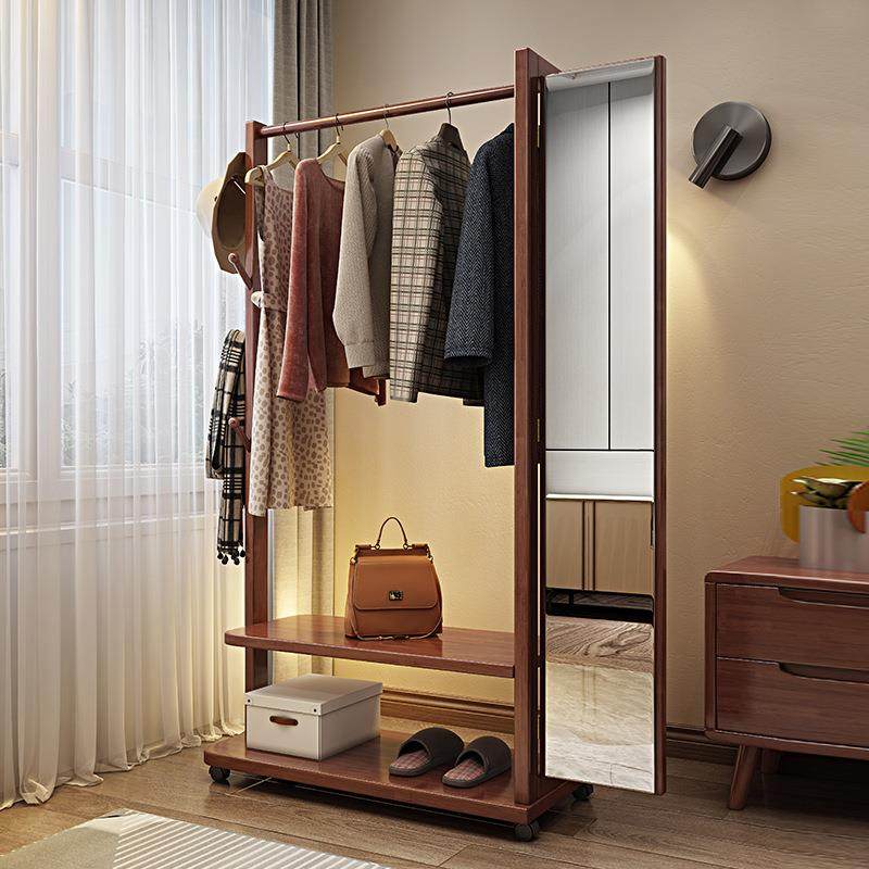 挂衣架衣帽架落地穿衣镜衣架镜子镜卧室一体衣帽实木带移动全身客