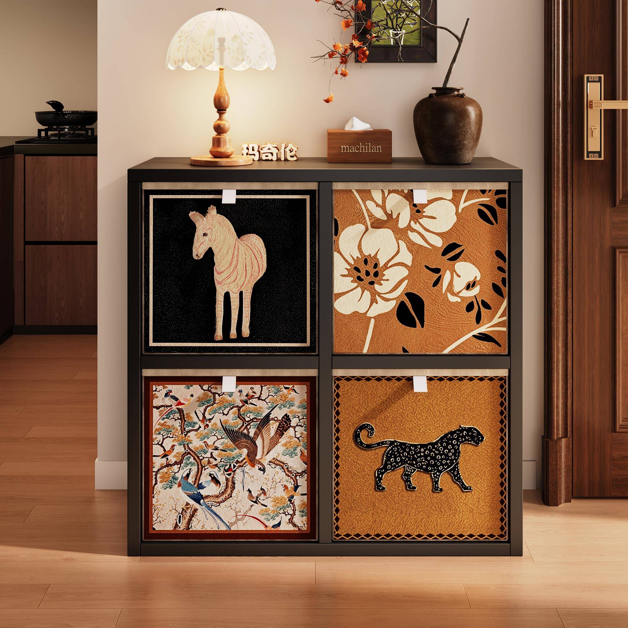 钢制日式格子莱克书自由组合落地置物纳筐储物一体床边儿童置书架