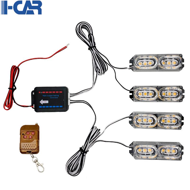 4×6led一拖四汽车中网格栅爆闪灯24led中网警示灯高亮频闪灯12v
