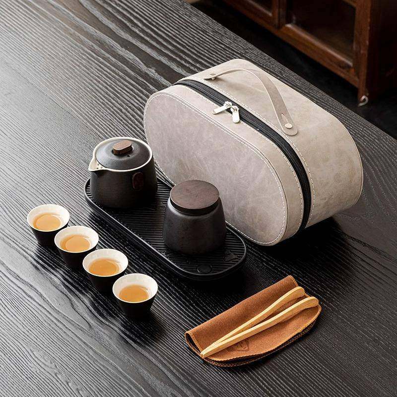 黑陶旅行茶具套装带茶盘家用高端功夫喝茶杯户外便携式陶瓷泡茶壶