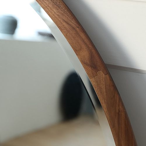 ECHOCASA 极简实木全身镜子卧室北美黑胡桃木圆形落地靠墙穿衣镜