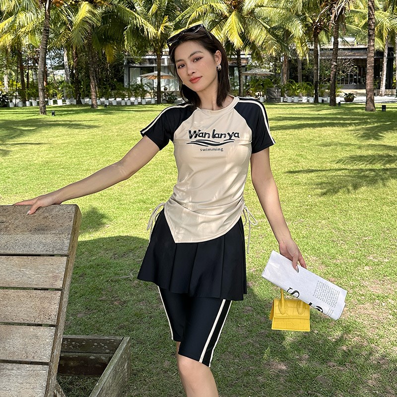 大码分体泳衣女2025新款夏保守显瘦遮肚专业运动泡温泉泳装两件套