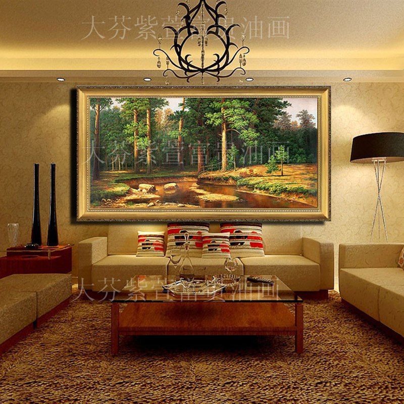 手绘古典欧式俄罗斯树林溪流油画客厅酒店办公室书房装饰挂画图片
