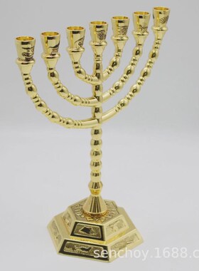 现货锌合金礼品金灯menorah金属摆件7金灯头台烛台台