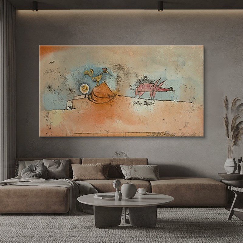 手绘油画美式抽象卡通动物客厅沙发背景墙装饰画小众艺术横版挂画图片