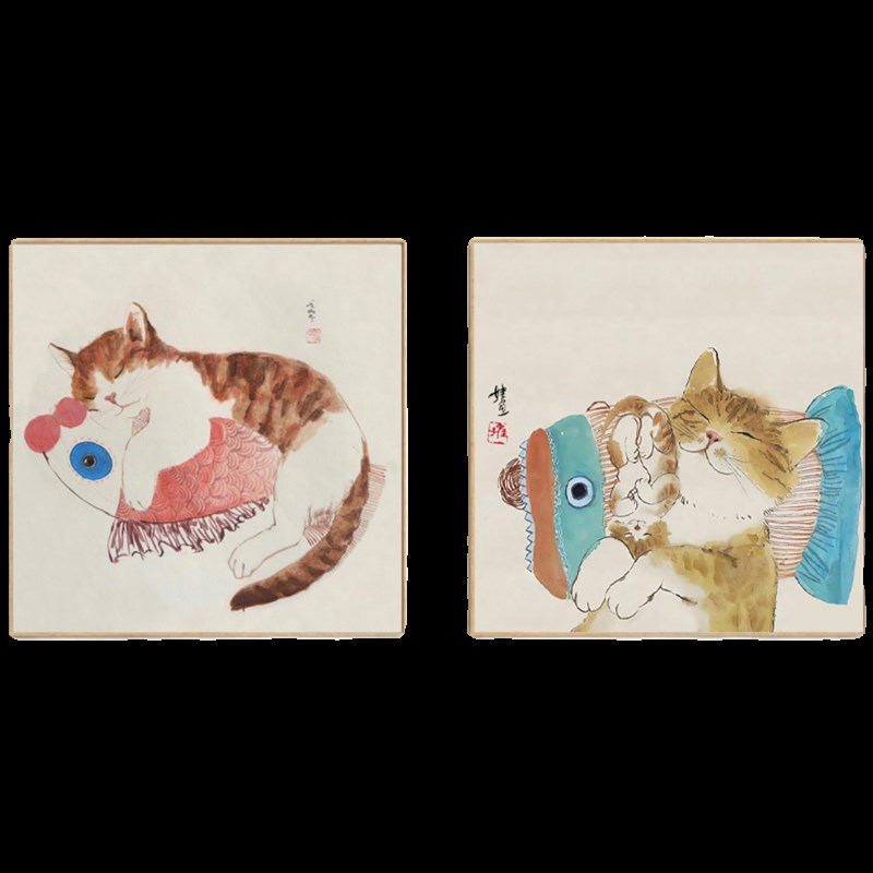 庆余年新中式简约餐厅装饰画饭厅餐桌背景墙面猫咪挂画民宿客厅画图片