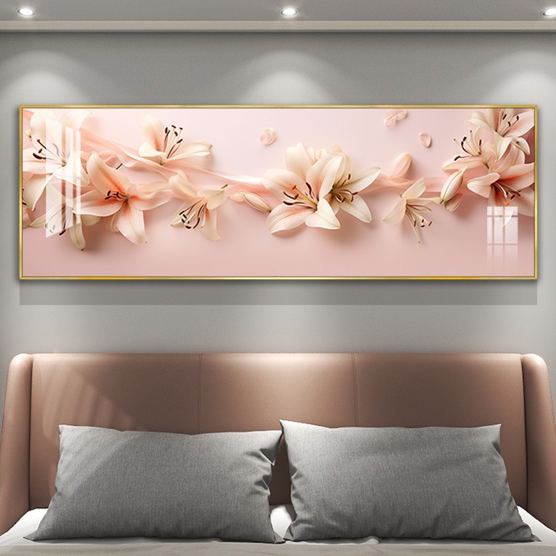 简约清新卧室床头背景墙装饰画新款温馨花卉壁画民宿酒店房间挂画图片