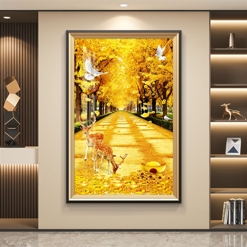 黄金满地轻奢入户玄关装饰画过道挂画壁画沙发背景墙落地画高级感