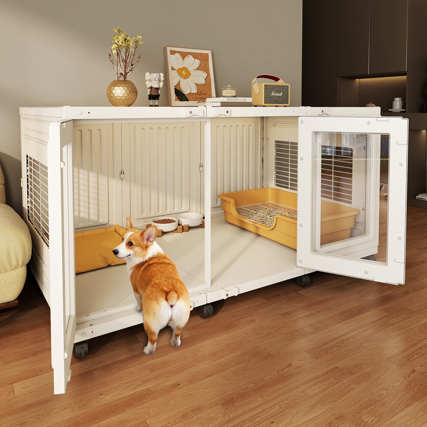 狗窝豪华别墅树脂宠物笼一室一厅一卫家用狗笼子中小型犬四季通用