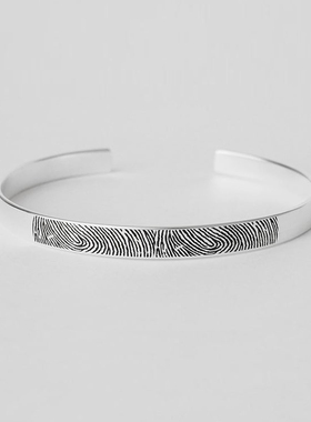 990纯银手镯 私人定制 指纹 刻字 情侣男女时尚个性 男士简约个性