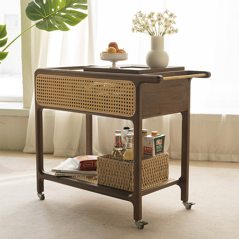 实木可移动边几客厅多功能黑胡桃木小推车沙发置物边柜带轮茶几,住宅家具,角几/边几,淘宝优惠券,粉丝福利购,淘宝优惠卷