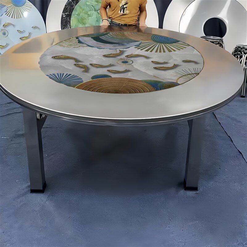 1.5米~2米特大特粗80方管桌腿加厚不锈钢内置彩图转盘折叠餐桌,住宅家具,不锈钢/PVC餐桌,淘宝优惠券,粉丝福利购,淘宝优惠卷