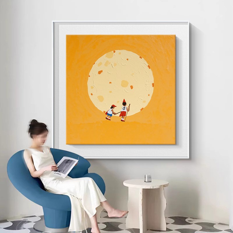 儿童房卡通艺术挂画沙发背景墙装饰画纯手绘客厅餐厅玄关肌理油画图片
