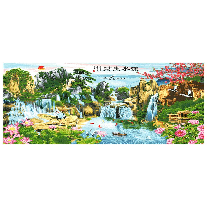 抖音快手跨境一件代发满绣十字绣2024新款客厅线绣风景画流水生财
