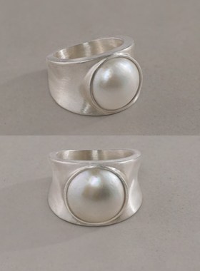 LOPHNE中古马贝珠手工宽戒指复古分量感轻奢高级感气质百搭闭口戒