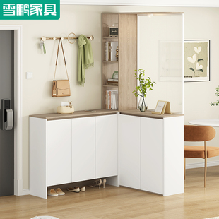 简约客厅屏风隔断柜入户转角L型玄关柜鞋柜一体家用门厅柜6W25