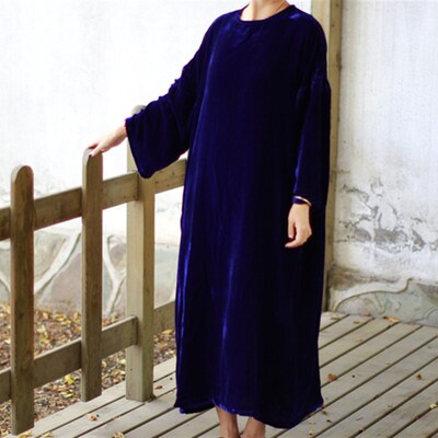 2020高贵气质丝绒秋冬袍子连衣裙显瘦宽松复古长袖裙袍大码