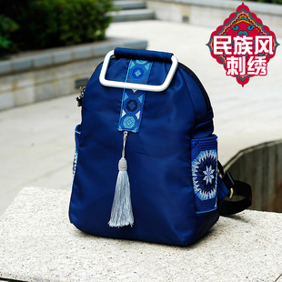 双肩包女新款绣花民族风百搭书包旅行防水尼龙包小背包女包包