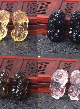 黄紫茶白水晶一钱貔貅吊坠男女款项坠可做手链本命年财运手串饰品
