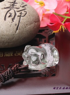 天然幽灵异像水晶发财猪吊坠项链生肖水晶立体猪挂件挂坠男女吊坠