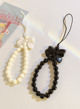 简约黑白蝴蝶结珍珠挂饰吊坠通用