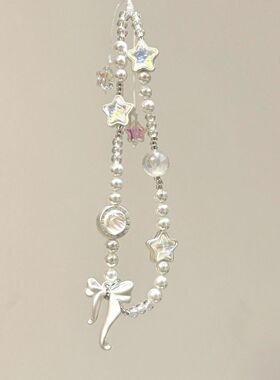 珍珠流星蝴蝶结吊坠手机壳挂绳cc